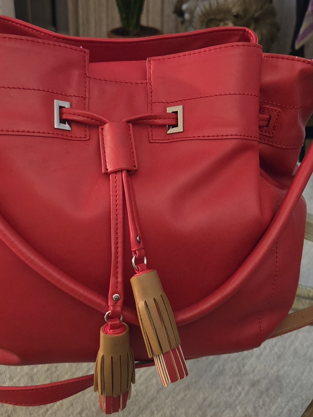 Nine West Red Shoulder Bag with Brown Tassels